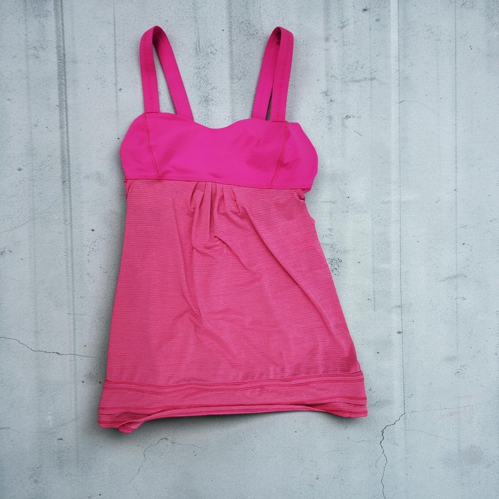 Lululemon No Limits Tank Top Pink Space Dye Built-in Bra Size 4